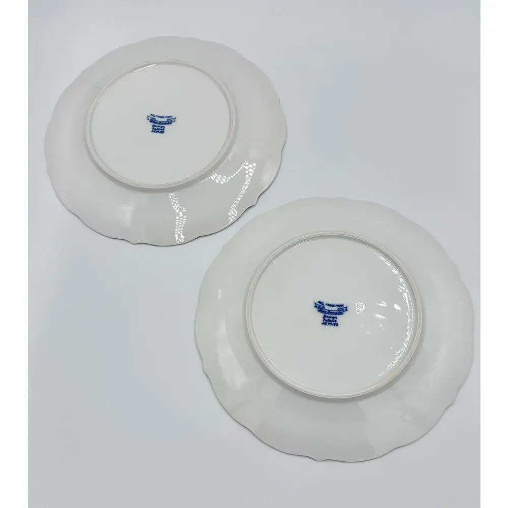 Danube 1950's Blue Onion Blue & White 2pc Salad Plate Set Ribbon Hallmark Logo